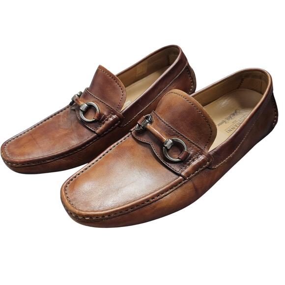Magnanni Driving Loafer Mens 9 Brown Leather Horse Bit Shoes Minimal Preppy - Picture 1 of 8